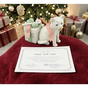Lenox "Jingle Bell Kitty" 2003 12 Months of Kitties Porcelain Figurine- Dec-COA